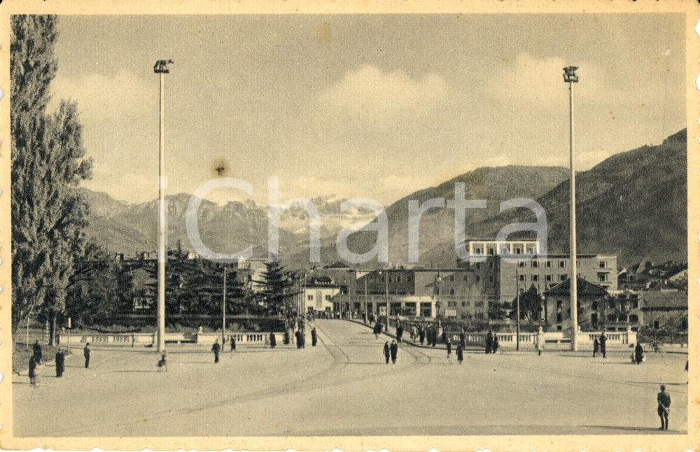 Cartolina originale da collezione 1951 BOLZANO DOLOMITI Veduta ponte CLAUDIO con Gruppo del CATINACCIO ANIMATA 1