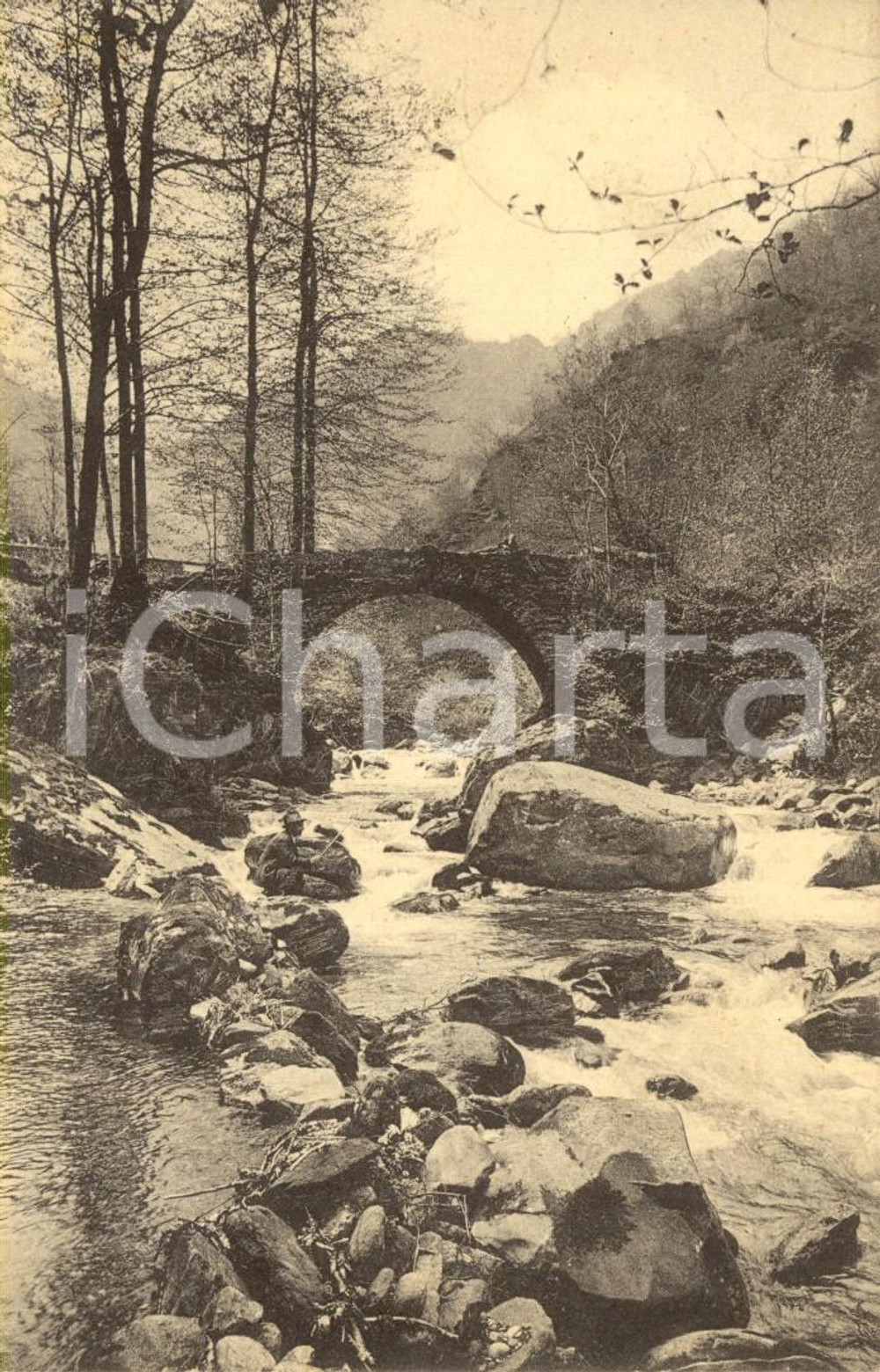 Cartolina originale da collezione 1932 ANGROGNA (TO) Ponte CHIOT D'AIGA sul torrente ANGROGNA *Cartolina FP VG 1