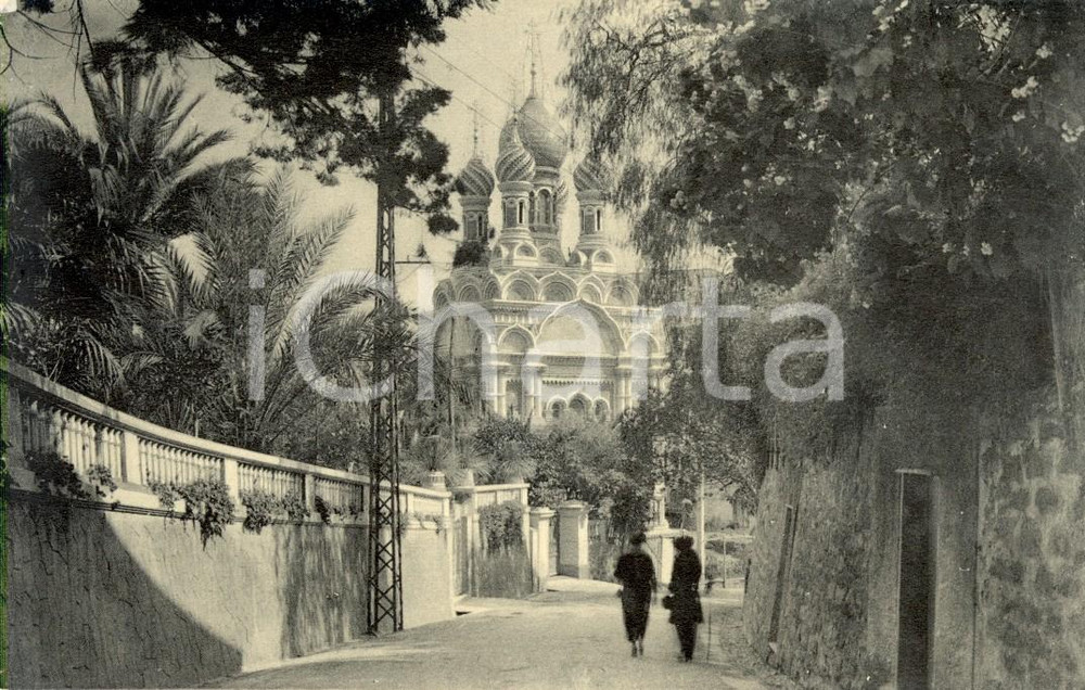 Cartolina originale da collezione 1930 SANREMO IM Scorcio della Chiesa Russa Cartolina postale ANIMATA FP VG 1
