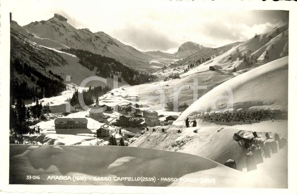Cartolina originale da collezione 1949 LIVINALLONGO (BL) Veduta frazione ARABBA con SASSO CAPPELLO e Passo PORDOI 1
