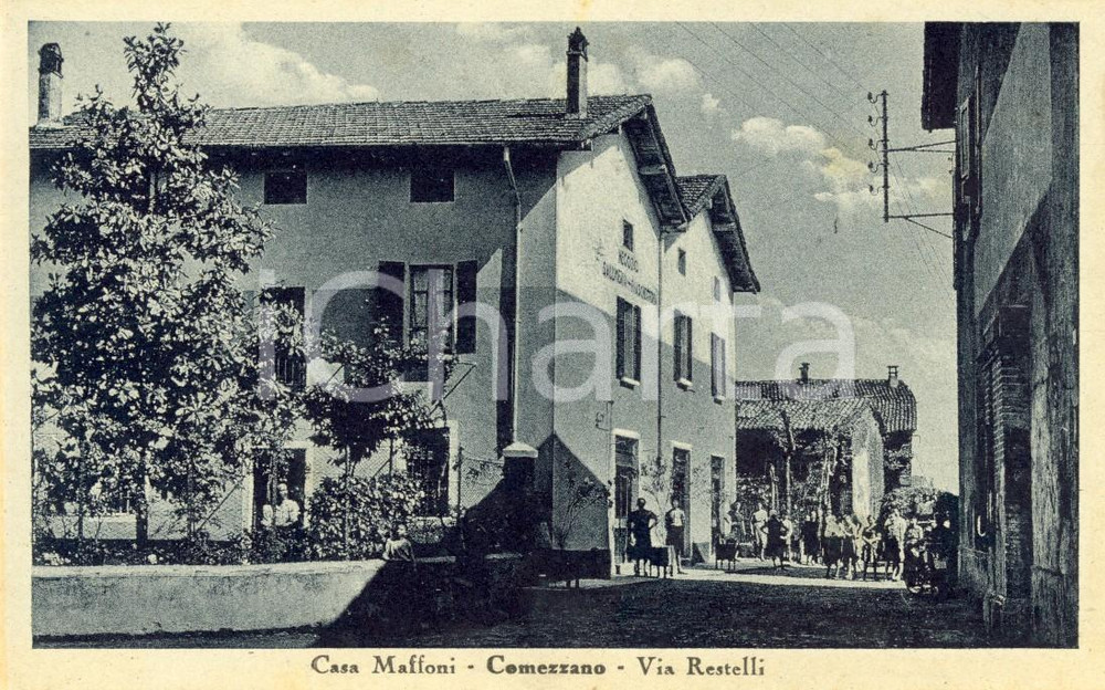 Cartolina originale da collezione 1950 ca COMEZZANO-CIZZAGO (BS) Casa MAFFONI in via RESTELLI *Animata FP NV 1