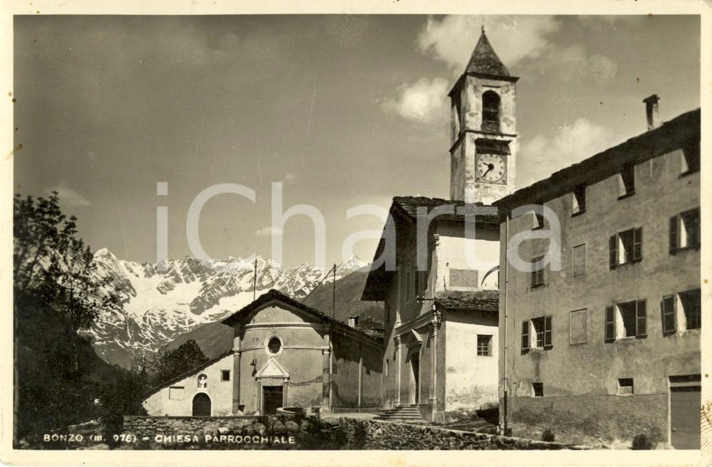 Cartolina originale da collezione 1947 GROSCAVALLO (TO) Veduta chiesa parrocchiale frazione BONZO *Cartolina FP VG 1