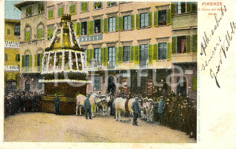 Cartolina originale da collezione 1904 FIRENZE Il carro del Sabato Santo trainato da buoi *Cartolina ANIMATA FP VG 1
