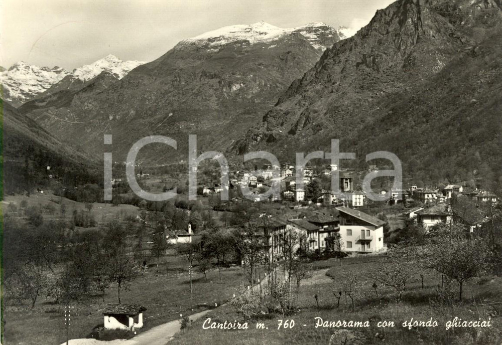 Cartolina originale da collezione 1961 CANTOIRA (TO) Panorama del paese e dei ghiacciai *Cartolina postale FG VG 1