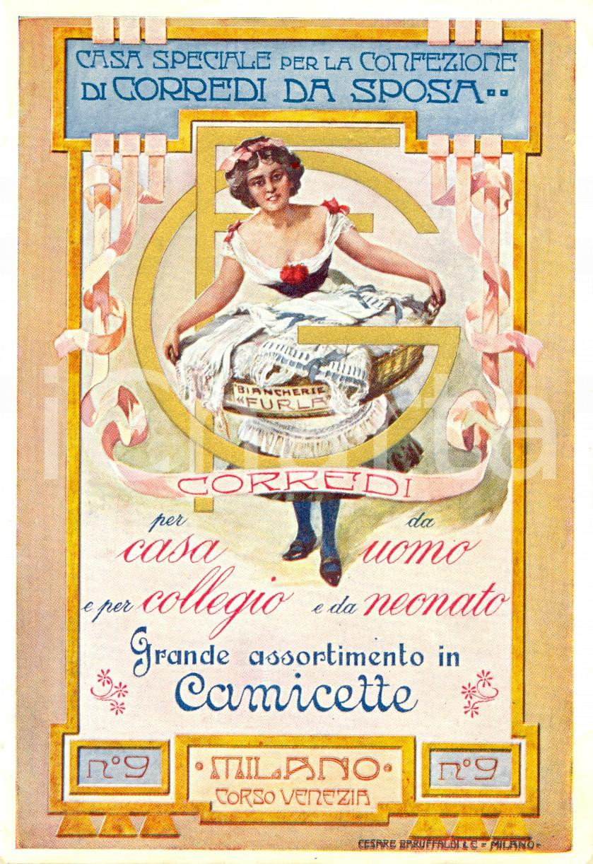 Cartolina originale da collezione 1910 ca MILANO Corredi da sposa e per casa FURLA ^Cartolina ILLUSTRATA FG NV 1