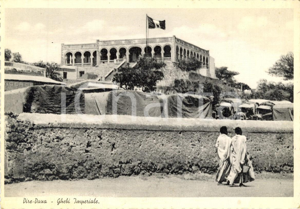 Cartolina originale da collezione 1936 DIRE DAUA (ETIOPIA) AOI Veduta del GHEBI Imperiale *Cartolina ANIMATA NV 1