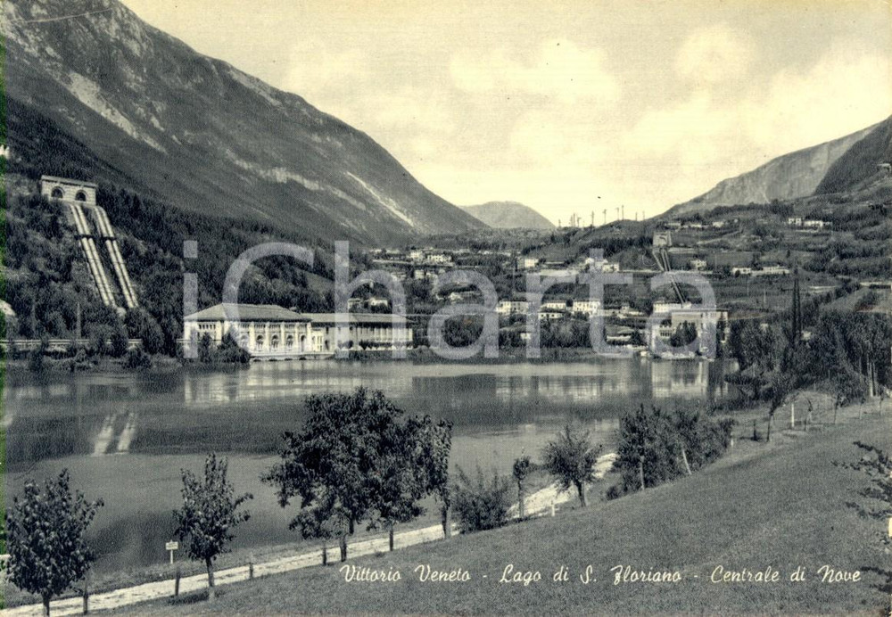 Cartolina originale da collezione 1968 VITTORIO VENETO (TV) Lago di SAN FLORIANO e centrale idroelettrica di NOVE 1