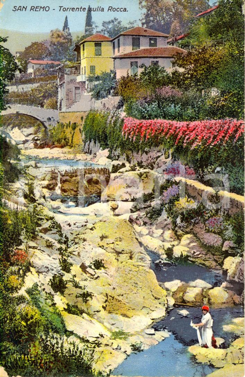 Cartolina originale da collezione 1918 SANREMO (IM) Lavandaia al torrente sulla ROCCA *Cartolina ANIMATA FP VG 1