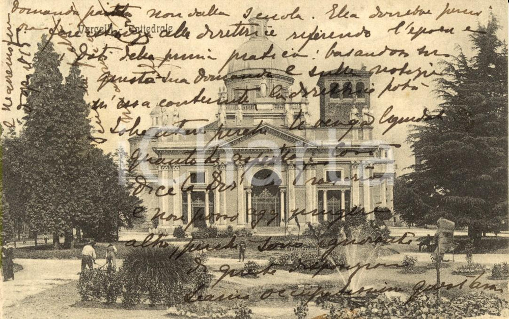 Cartolina originale da collezione 1920 VERCELLI Veduta della cattedrale di SANT'EUSEBIO *Cartolina ANIMATA FP VG 1