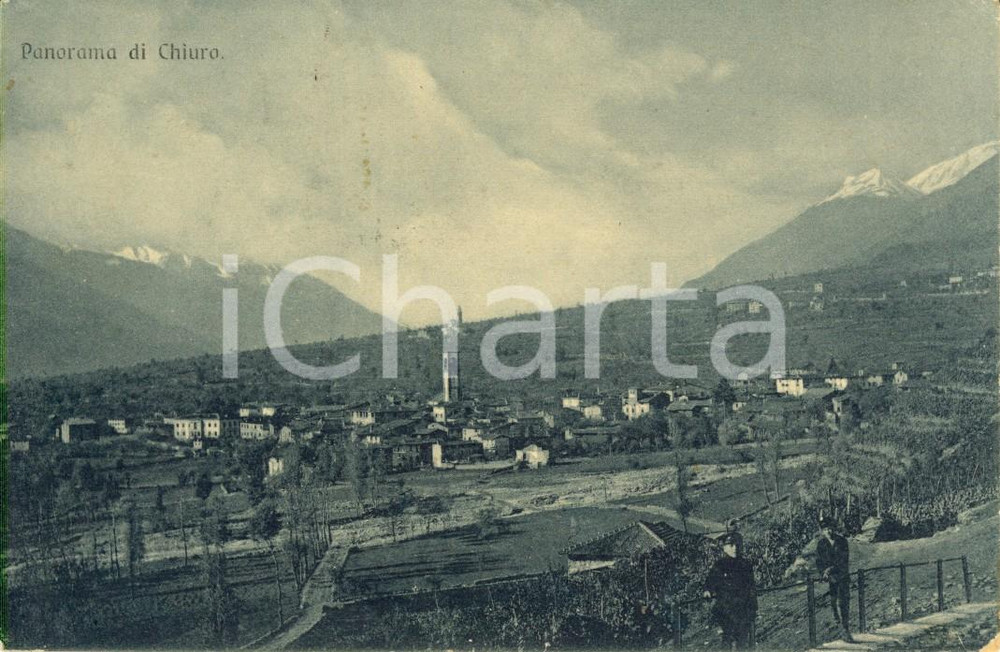 Cartolina originale da collezione 1925 CHIURO SO Panorama del paese e dei vigneti Cartolina ANIMATA FP VG 1