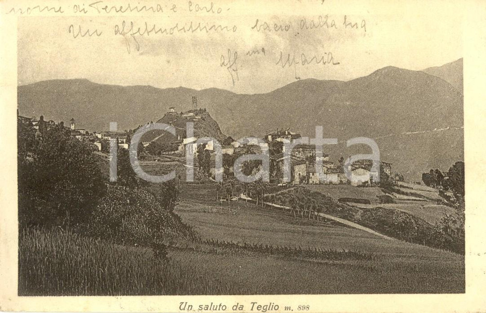 Cartolina originale da collezione 1922 TEGLIO (SO) Veduta panoramica del paese *Cartolina postale FP VG 1