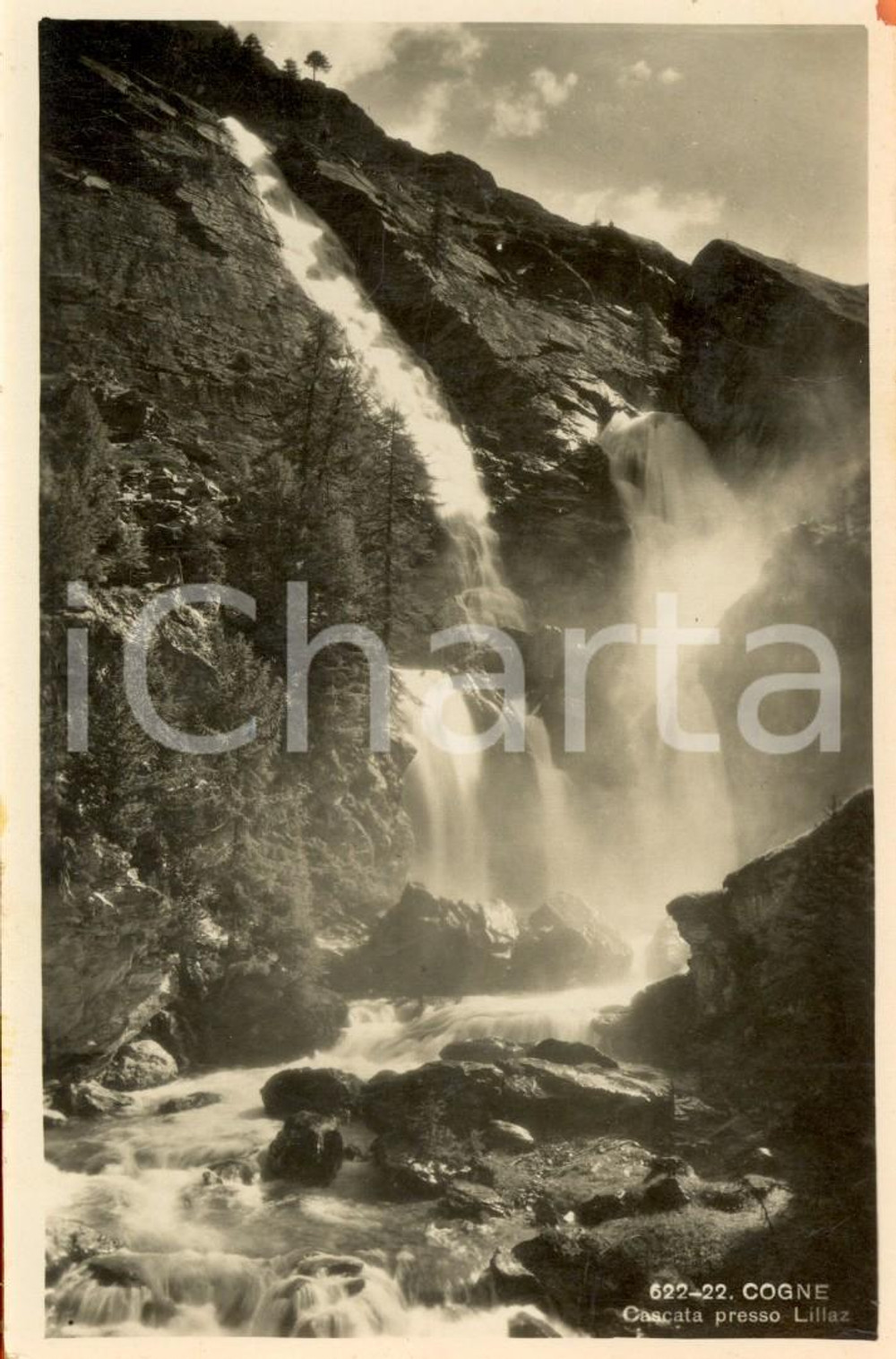 Cartolina originale da collezione 1930 ca COGNE (AO) Veduta della cascata presso LILLAZ *Cartolina postale FP VG 1