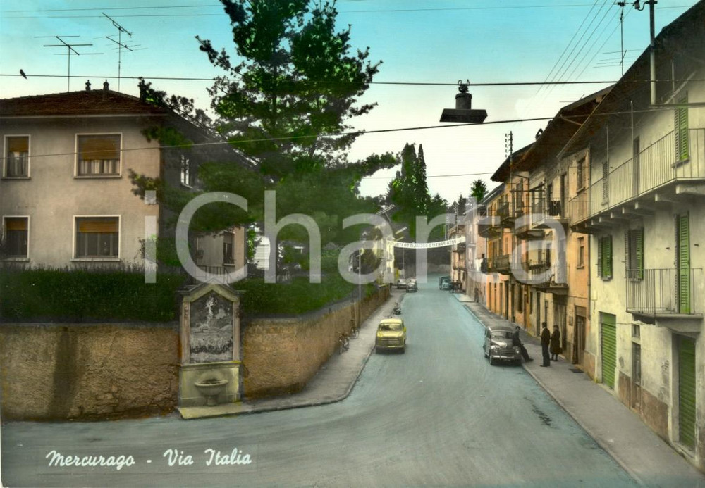 Cartolina originale da collezione 1967 ARONA (NO) Veduta di Via ITALIA a MERCURAGO *ANIMATA con auto FG VG 1
