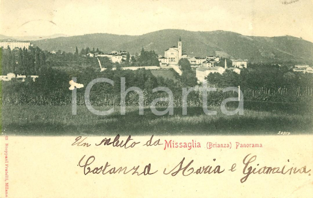 Cartolina originale da collezione 1901 MISSAGLIA (LC) BRIANZA Panorama del paese e delle campagne *Cartolina FP VG 1