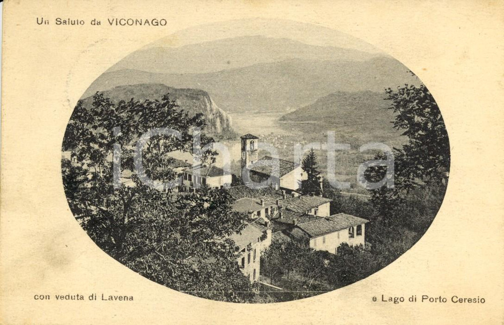 Cartolina originale da collezione 1922 CADEGLIANO VICONAGO VA Il paese con veduta LAVENA e Lago di LUGANO FP VG 1