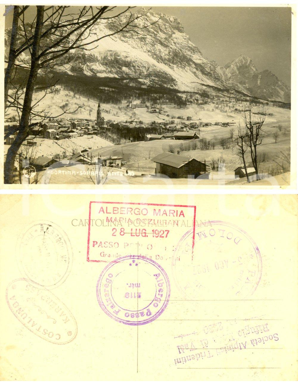 Cartolina originale da collezione 1927 CORTINA D'AMPEZZO (BL) Veduta paese con SORAPIS e ANTELAO innevati *FP NV 1