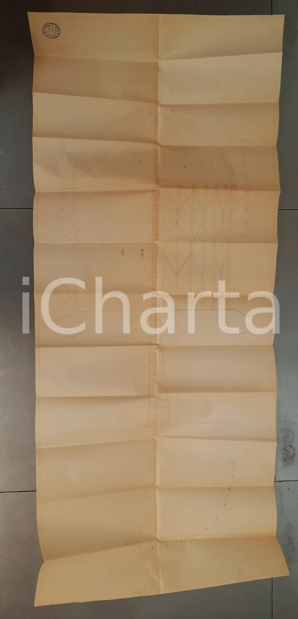 Mappa, planimetria storica 1910 ca SANTUARIO DI OROPA (BI) Progetto armatura cupola nuova chiesa 110x50 cm 1