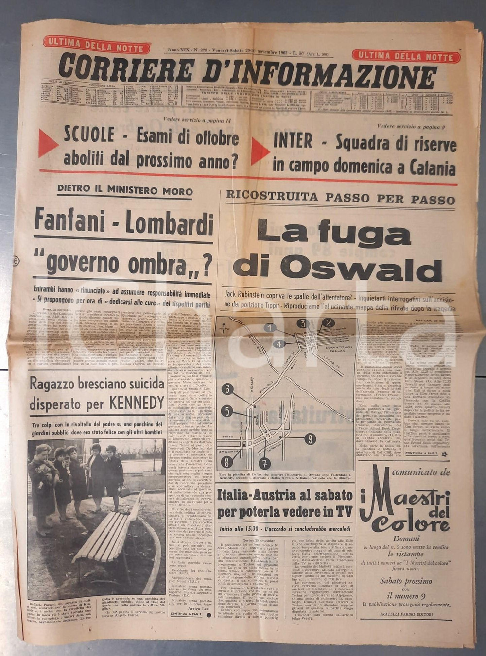 Giornale, rivista storica 1963 CORRIERE D INFORMAZIONE Attentato a Kennedy  La fuga di Oswald  Giornale 1
