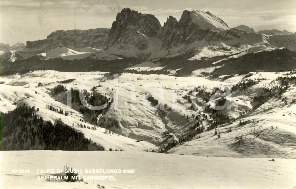 Cartolina originale da collezione 1957 BOLZANO DOLOMITI Veduta Alpe SIUSI e SASSOLUNGO *Cartolina DANNEGGIATA VG 1
