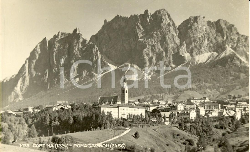 Cartolina originale da collezione 1951 CORTINA D AMPEZZO BL Veduta del paese e del massiccio POMAGAGNON FP VG 1