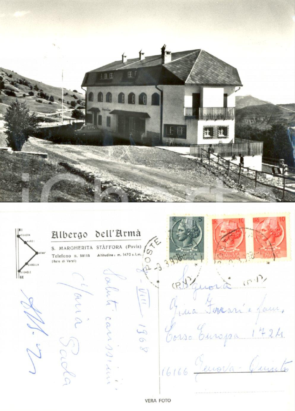 Cartolina originale da collezione 1968 SANTA MARGHERITA STAFFORA PV Veduta esterna dell Albergo dell Armà FG VG 1