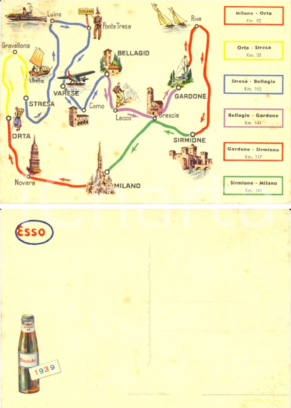Cartolina originale da collezione 1939 PUBBLICITA  ESSOLUBE Itinerari del Nord Italia Cartolina illustrata 2 1