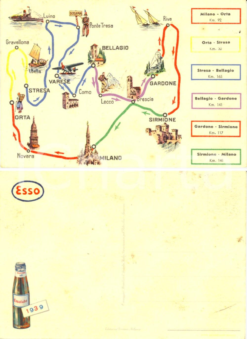 Cartolina originale da collezione 1939 PUBBLICITA  ESSOLUBE Itinerari del Nord Italia Cartolina illustrata 3 1
