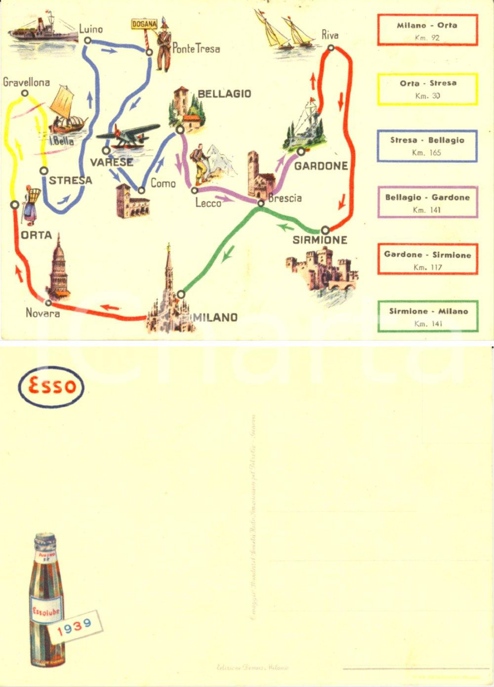 Cartolina originale da collezione 1939 PUBBLICITA  ESSOLUBE Itinerari del Nord Italia Cartolina illustrata 4 1