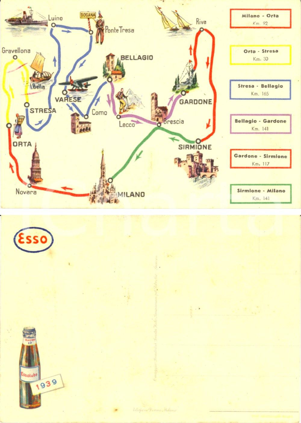 Cartolina originale da collezione 1939 PUBBLICITA  ESSOLUBE Itinerari del Nord Italia Cartolina illustrata 5 1