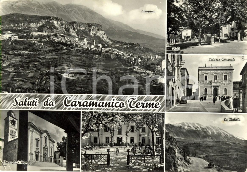 Cartolina originale da collezione 1963 CARAMANICO TERME (PE) Vedutine chiesa di SAN NICOLA e MAIELLA *Cartolina VG 1