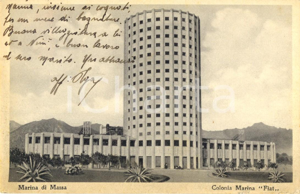 Cartolina originale da collezione 1934 MARINA DI MASSA Veduta della Colonia Marina FIAT *Cartolina FP VG 1