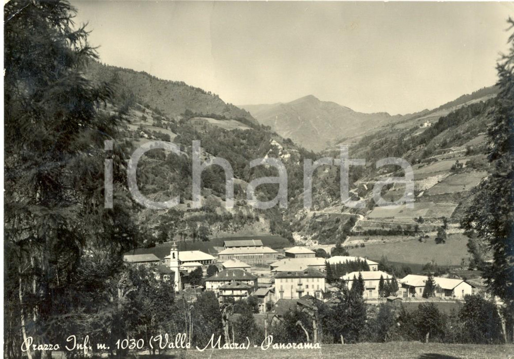 Cartolina originale da collezione 1952 PRAZZO (CN) Panorama del paese e della Valle MACRA *Cartolina postale FG VG 1