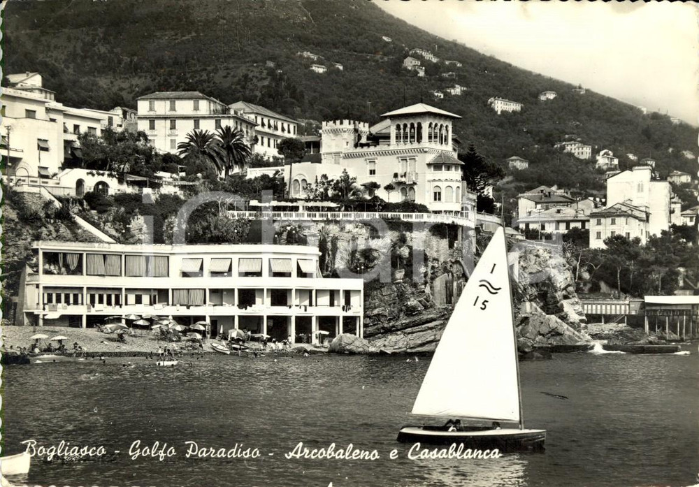 Cartolina originale da collezione 1964 BOGLIASCO (GE) Golfo PARADISO con alberghi ARCOBALENO e CASABLANCA 1