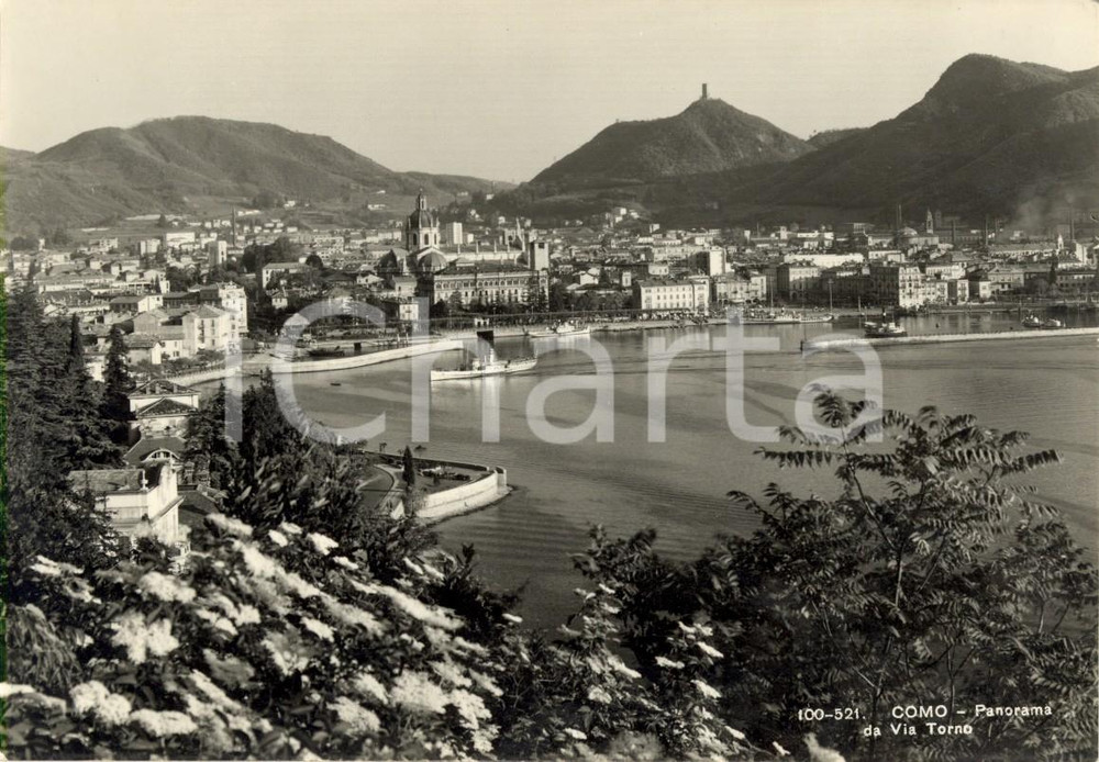 Cartolina originale da collezione 1955 ca COMO Panorama da via TORNO *Cartolina ANIMATA con traghetto FG 1