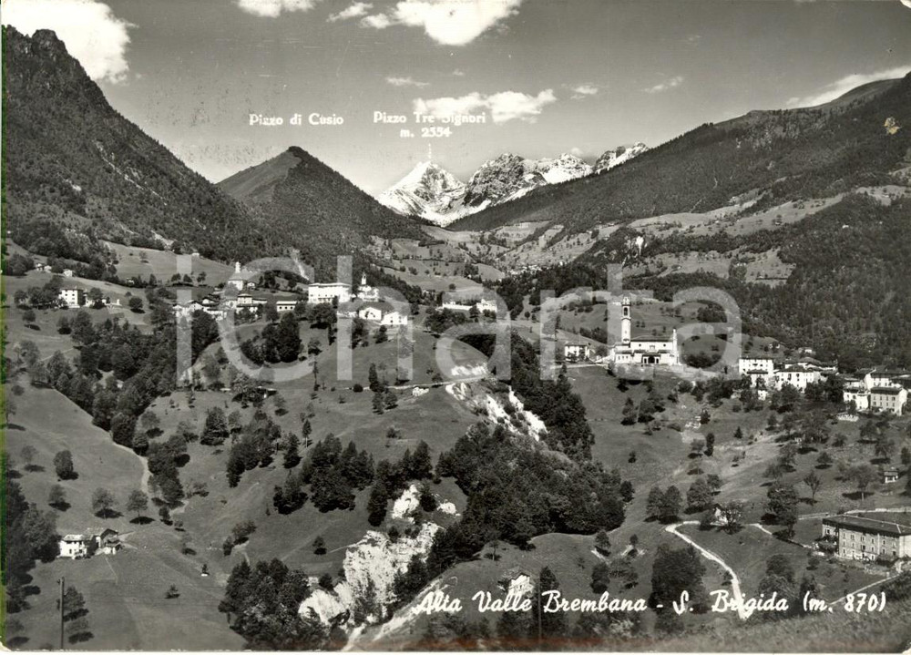 Cartolina originale da collezione 1954 SANTA BRIGIDA (BG) Veduta paese con Pizzo di CUSIO e Pizzo TRE SIGNORI *VG 1