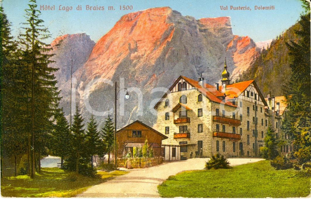 Cartolina originale da collezione 1928 BOLZANO DOLOMITI Hotel LAGO DI BRAIES in Val PUSTERIA Cartolina FP VG 1