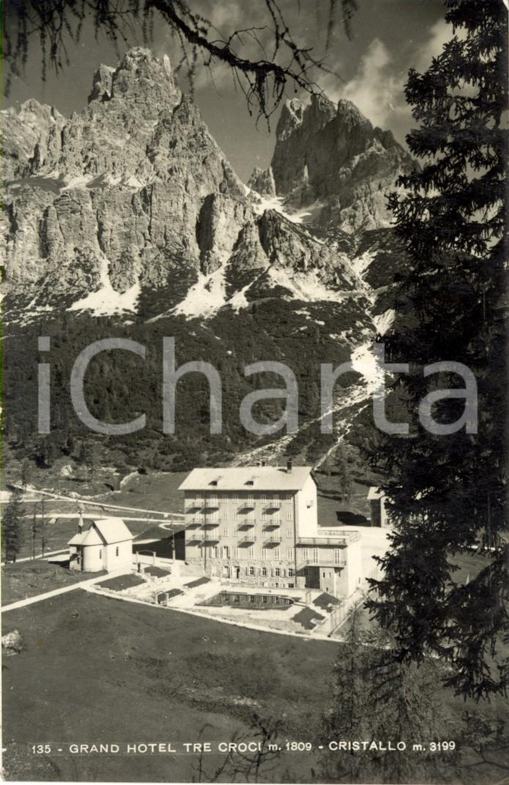 Cartolina originale da collezione 1956 CORTINA D'AMPEZZO (BL) Grand Hotel TRE CROCI e Monte CRISTALLO *Cartolina 1