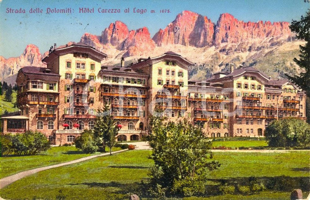 Cartolina originale da collezione 1925 NOVA LEVANTE BZ DOLOMITI Hotel CAREZZA AL LAGO Cartolina postale FP VG 1