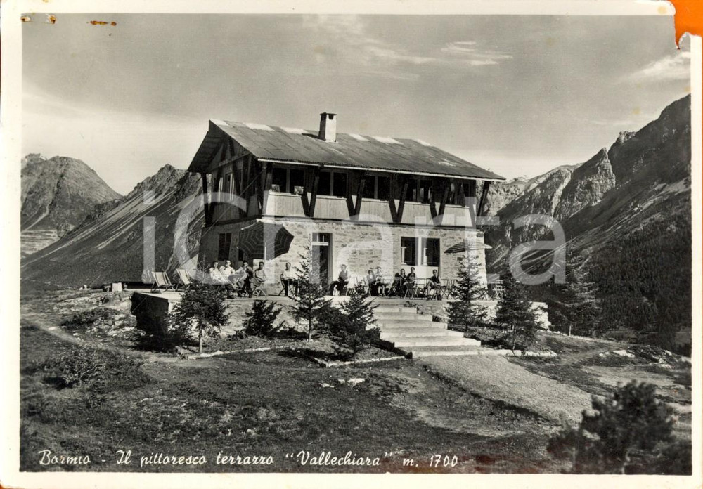 Cartolina originale da collezione 1954 BORMIO SO Veduta albergo VALLECHIARA con terrazzo Cartolina DANNEGGIATA 1