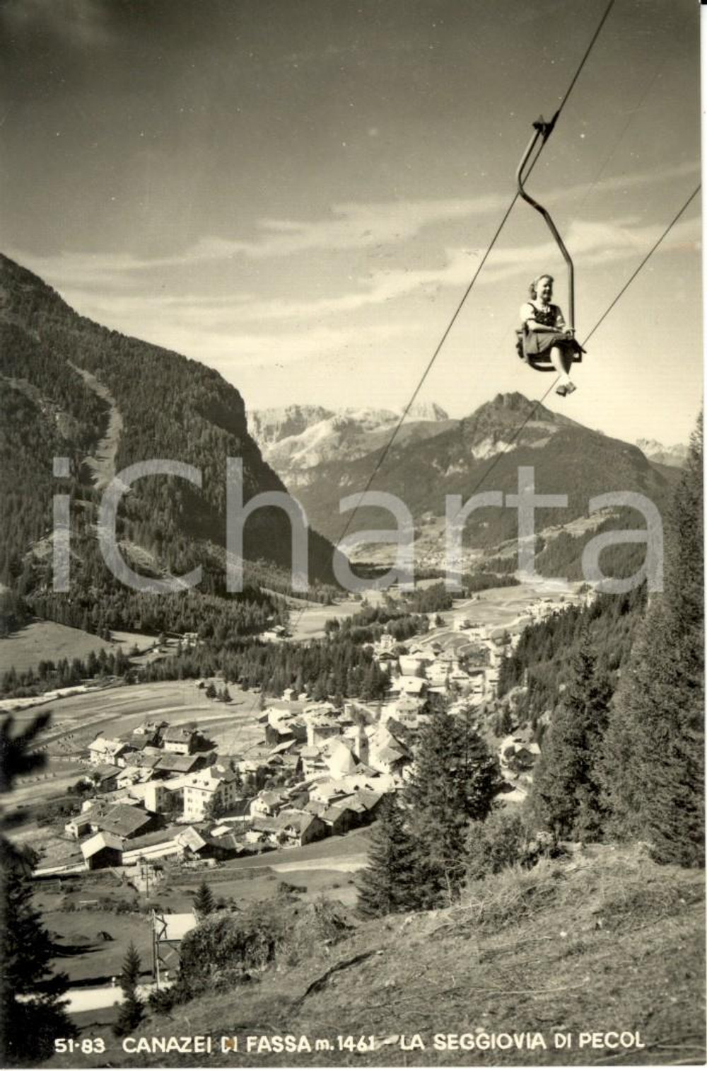 Cartolina originale da collezione 1956 CANAZEI TN VAL DI FASSA Seggiovia di PECOL Cartolina ANIMATA FP VG 1