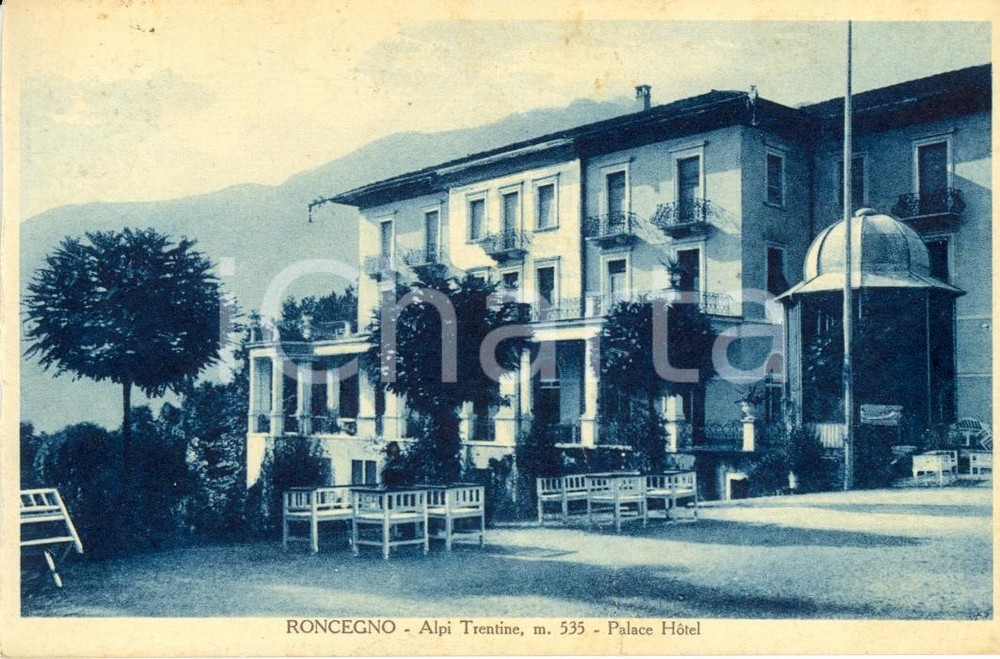 Cartolina originale da collezione 1928 RONCEGNO Hotel PALACE e ALPI TRENTINE *Cartolina DANNEGGIATA FP VG 1