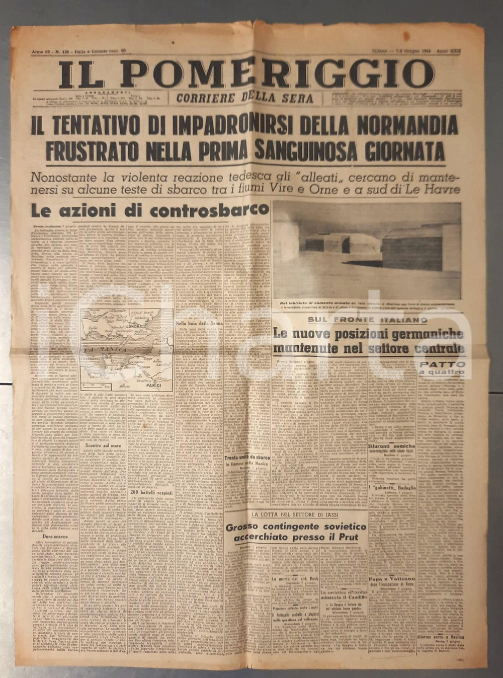 Giornale, rivista storica 1944 WW2 CORRIERE DELLA SERA  IL POMERIGGIO Sbarco in Normandia nÂ° 136 1