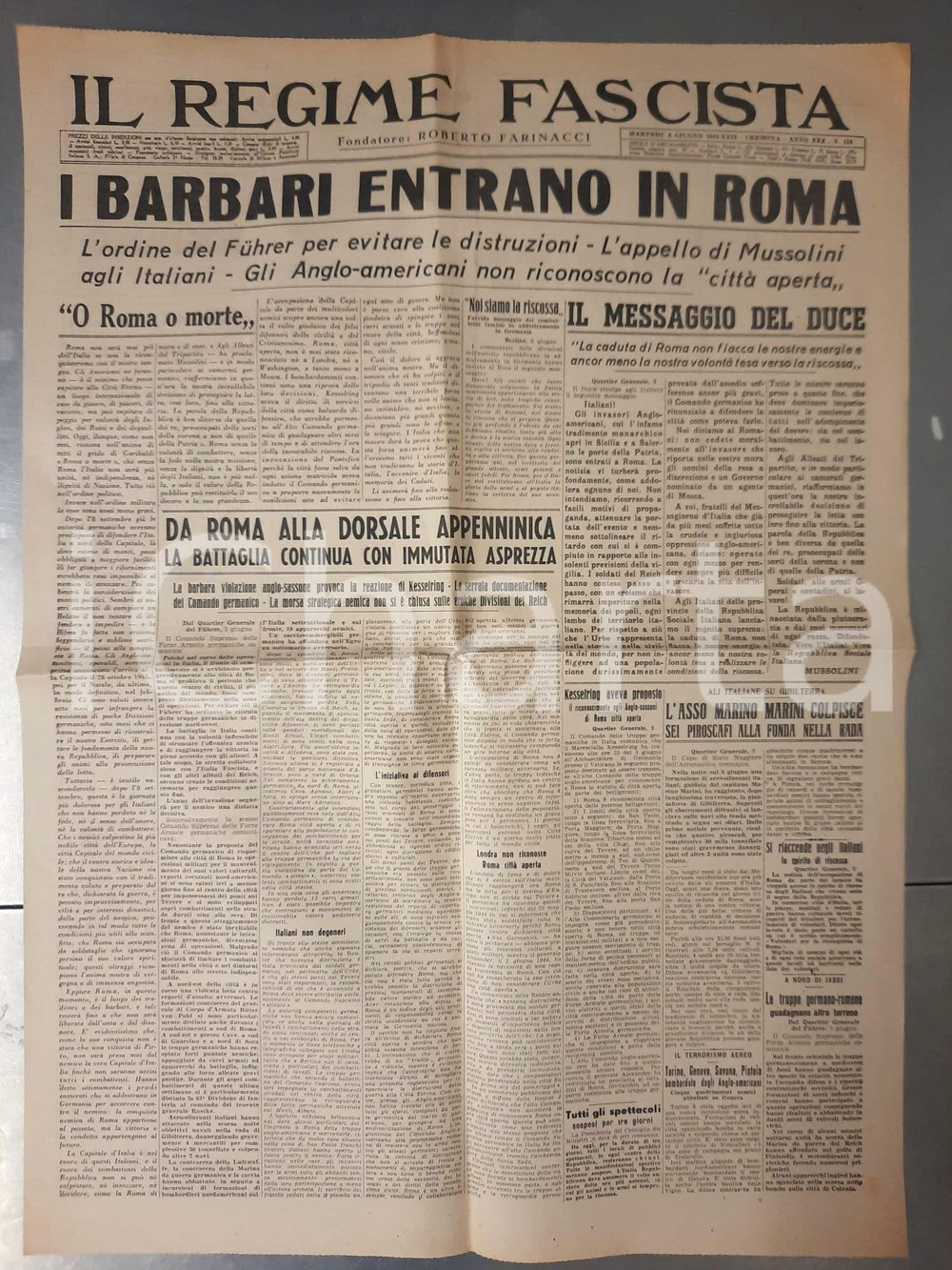 Giornale, rivista storica 6 giugno 1944 WW2 IL REGIME FASCISTA I barbari entrano in Roma Giornale 1