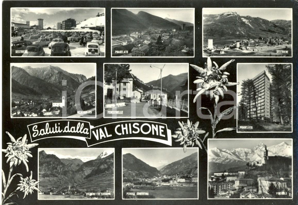 Cartolina originale da collezione 1965 VAL CHISONE Vedutine di PINEROLO e PRAGELATO *Cartolina FG VG 1