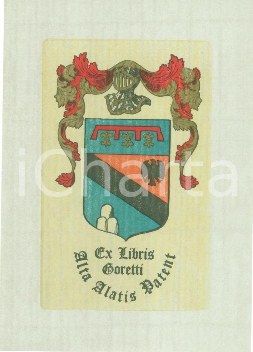 Oggetto da collezione cartaceo 1950 ca EX LIBRIS GORETTI Alta Alatis Patent con stemma araldico 1 1