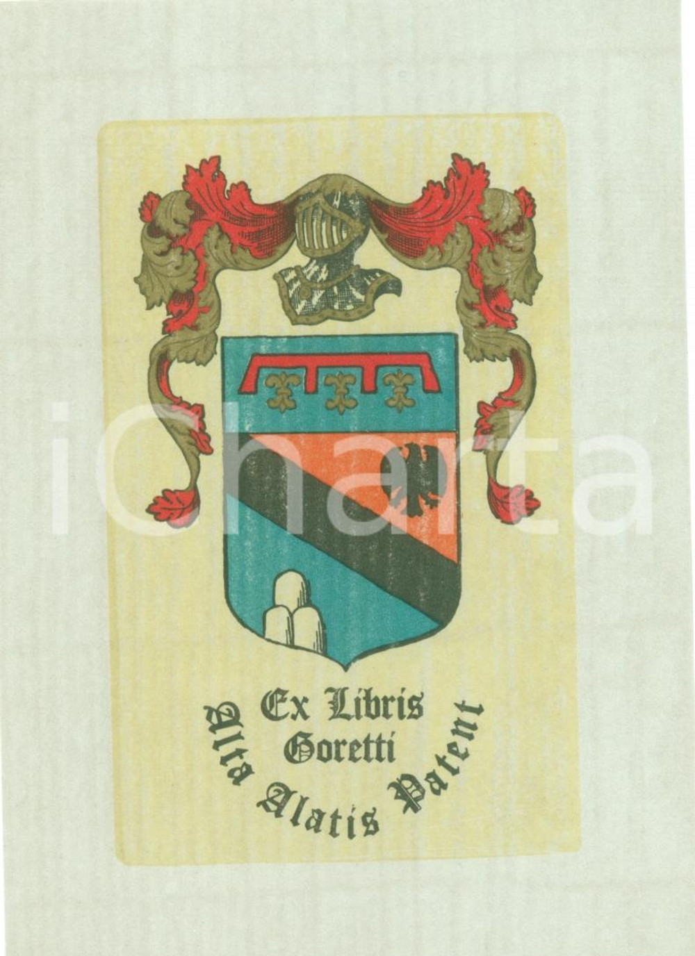 Oggetto da collezione cartaceo 1950 ca EX LIBRIS GORETTI Alta Alatis Patent con stemma araldico (2) 1
