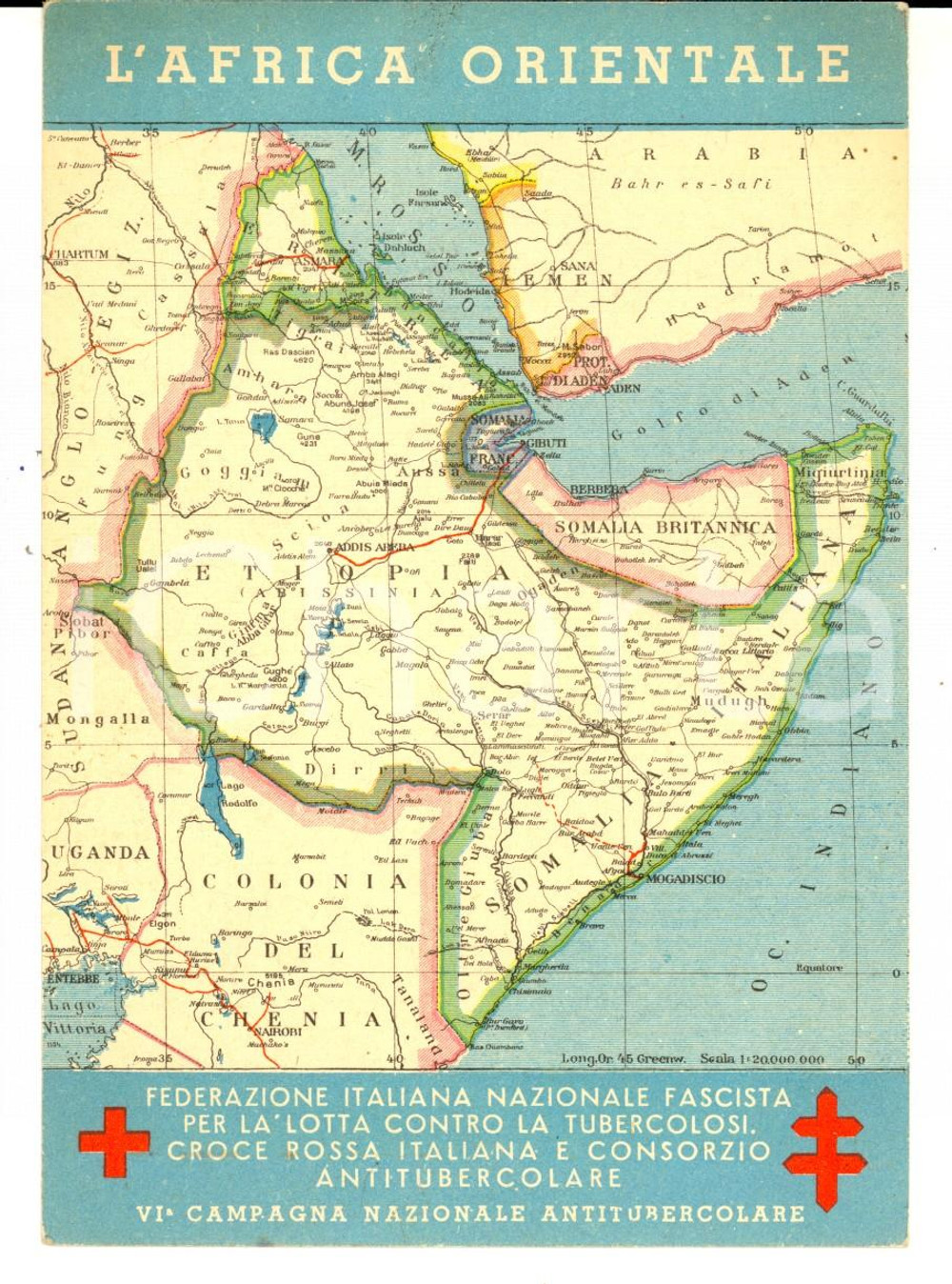 Cartolina originale da collezione 1936 Cartolina AFRICA ORIENTALE *VI Campagna Antitubercolare CROCE ROSSA (1) 1
