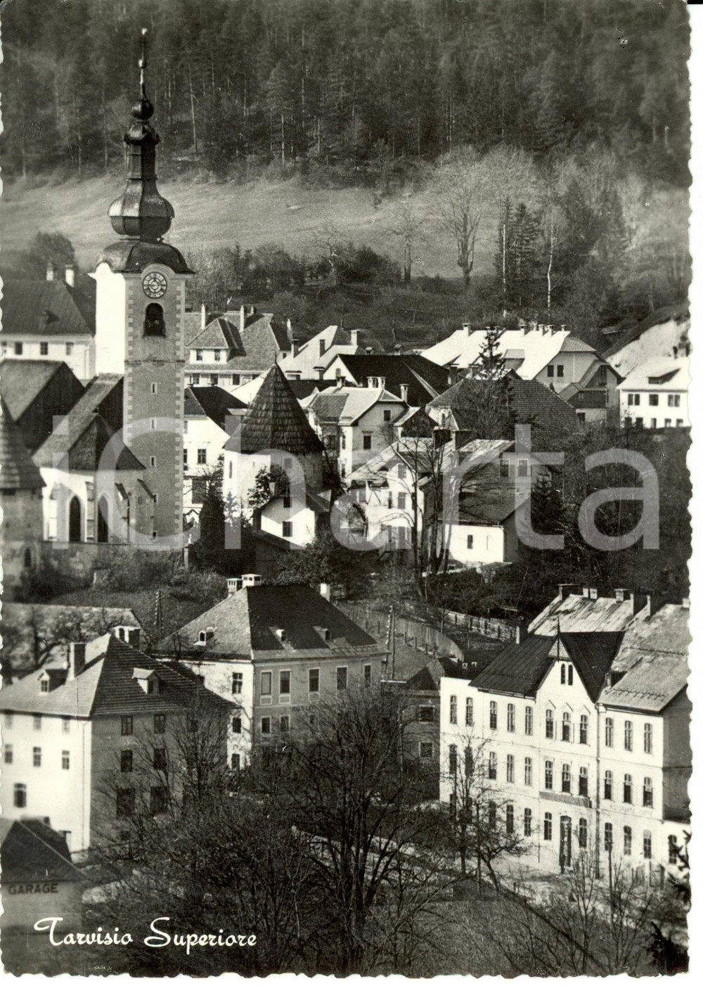 Cartolina originale da collezione 1953 TARVISIO UD Scorcio panoramico con chiesa CAMPOROSSO FG VG 1