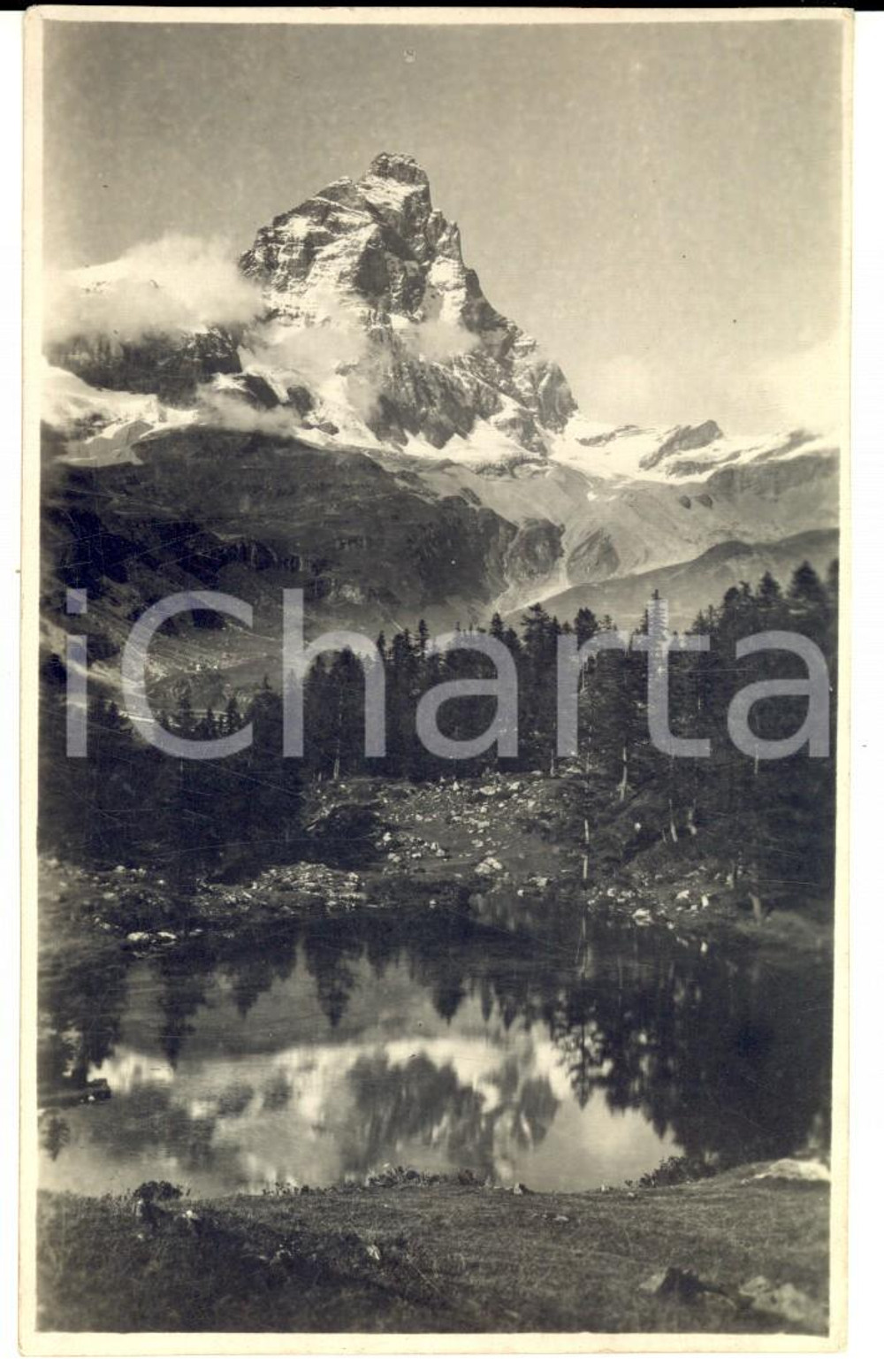 Cartolina originale da collezione 1920 ca BREUILCERVINIA Monte CERVINO dal lago SUCHET Foto seriale LORENZONI 1