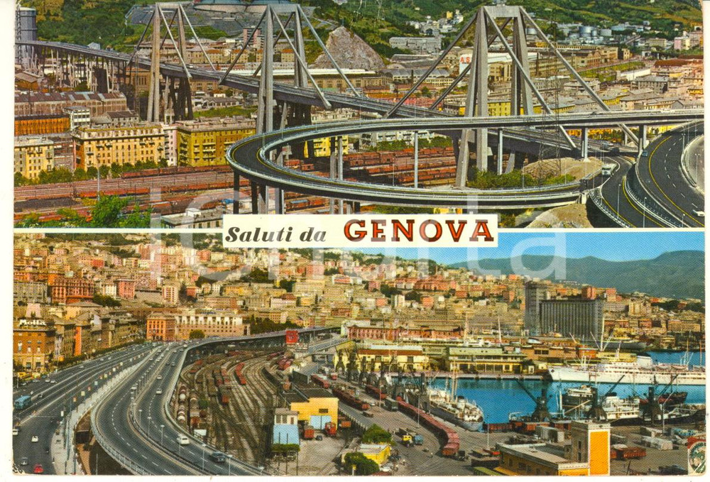 Cartolina originale da collezione 1971 GENOVA Viadotto sul POLCEVERA Ponte MORANDI Vedutine Cartolina FG VG 1
